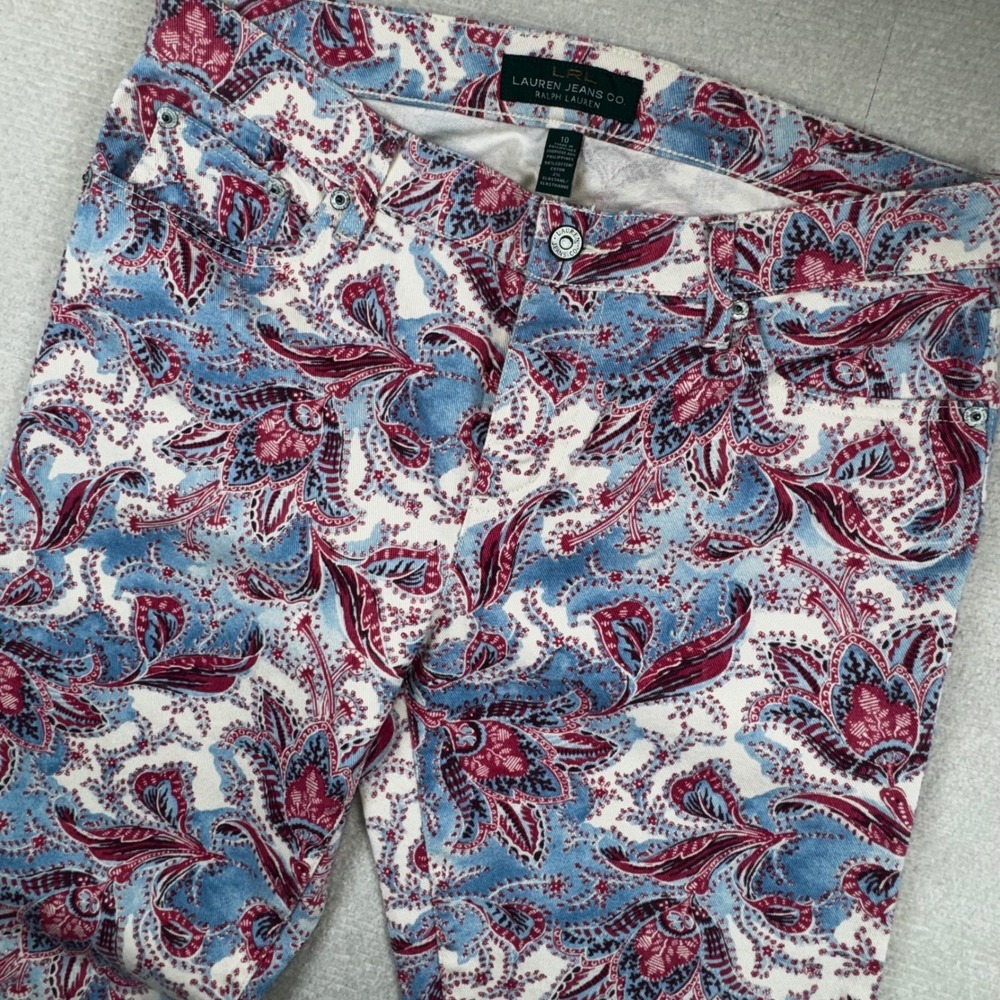 Lauren Ralph Lauren Paisley Pant Women 10 Blue Red Modern Straight Ankle Stretch